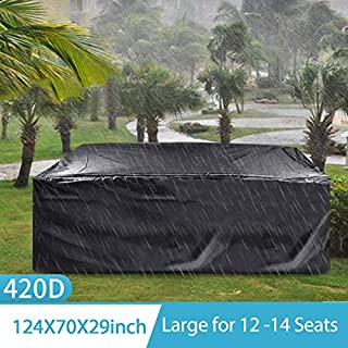 king do way Outdoor Patio Furniture Covers, 315x180x74cm 420D Oxford Polyester Extra Large Size Furniture Set Covers Fits to 12-14Seat Black 124''x70.87''x29.13''