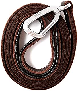 Mighty Paw Leather Dog Leash | 6 Ft Leash. Super Soft Padded Handle Leather Lead with Extra D-Ring for Waste Bags. Strong Climbers Clip, Perfect Medium and Large Dog Leash. (Brown)