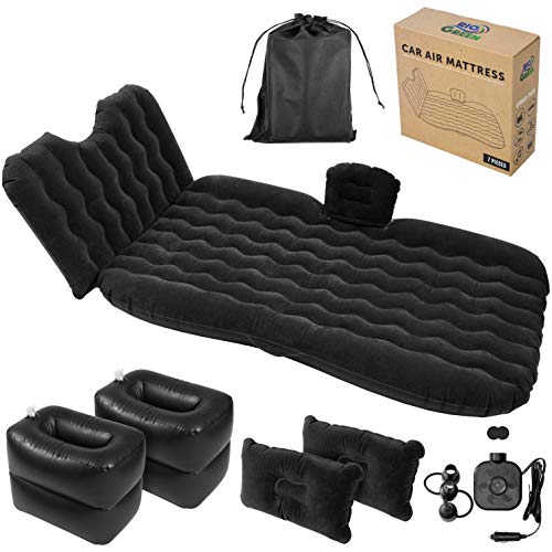 RIO GREEN Inflatable Car Air Mattress - Portable Back Seat Bed, Headrest, Blow Up Footstools, Electric Pump - Sleep on Road Trips, Travels, Truck Camping for Couples, Children - SUV Compatible