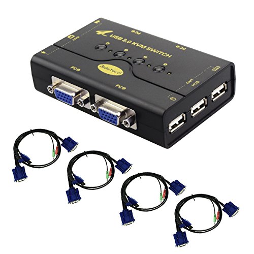 4 Port VGA KVM Switch with USB Hub and Audio Mic Support Wireless Keyboard Mouse Connection and Push Button Switching Function