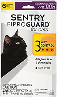 SENTRY Fiproguard for Cats, Flea and Tick Prevention for Cats (1.5 Pounds and Over), Includes 6 Month Supply of Topical Flea Treatments