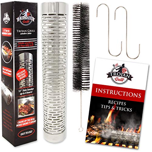 Trojan Grill Ultimate Smoker Tube Complete KIT - Stainless Steel BBQ Wood Pellet Smoke Generator for Propane, Natural Gas, Electric or Charcoal Barbecue Grills - Extra Large 12 Inch