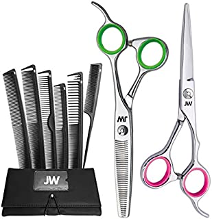 JW Professional Hair Cutting Scissors & Thinning Shear Set with Carbon Comb Set - Razor Edge Series (5.75 Inches)