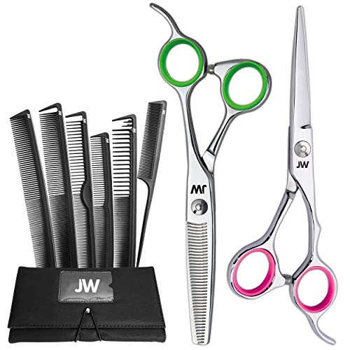 JW Professional Hair Cutting Scissors & Thinning Shear Set with Carbon Comb Set - Razor Edge Series (5.75 Inches)