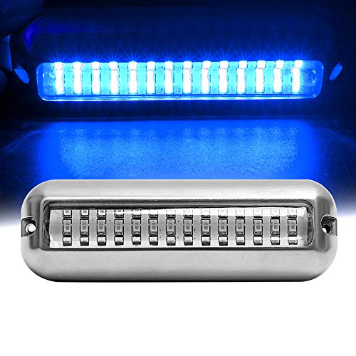 HUSUKU SOOP3 Blue 1500LM 42LED Waterproof SUS316 Stainless Steel Trim Ring Boat High-Intensity LED Underwater Light Clear Lens Pontoon Marine/Boat Transom