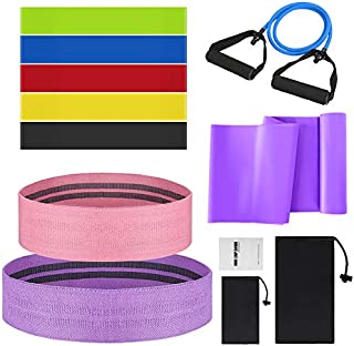 Wosweet Exercise Resistance Bands Set, 11 Pack Workout Bands Set with Guide Book, 5 Loop Resistance Bands 2 Resistance Bands for Hips 1 Latex Elastic Bands 1 Arm Workout Pull Rop 2 Carry Bag