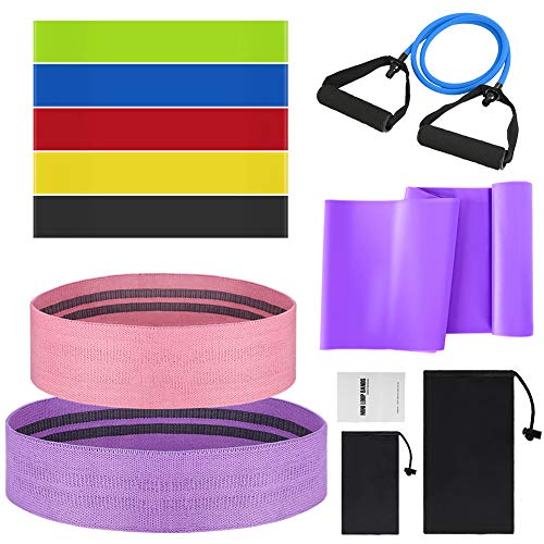 Wosweet Exercise Resistance Bands Set, 11 Pack Workout Bands Set with Guide Book, 5 Loop Resistance Bands 2 Resistance Bands for Hips 1 Latex Elastic Bands 1 Arm Workout Pull Rop 2 Carry Bag