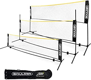 Boulder Portable Badminton Net Set - for Tennis, Soccer Tennis, Pickleball, Kids Volleyball - Easy Setup Nylon Sports Net with Poles (Black/Yellow, 10 FT)