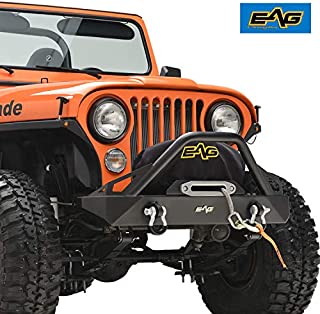 EAG Stubby Front Bumper with Winch Plate and D-Rings Black Textured Fit for 76-86 Jeep Wrangler CJ