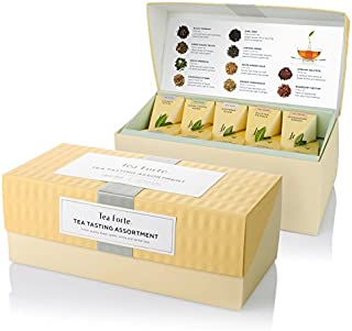 Tea Forte Tea Tasting Assortment Presentation Box Tea Sampler Gift Set, 20 Assorted Variety Handcrafted Pyramid Tea Infuser Bags - Black Tea, White Tea, Green Tea, Herbal Tea