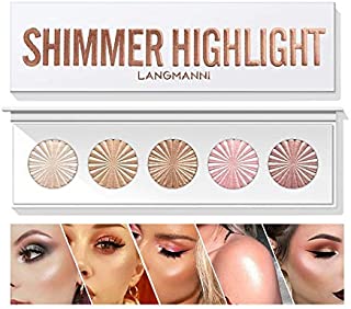 HIROCK 5 Colors Makeup Palette, Highlighter and Contour Palette, Compact Highlighting Shimmering Bronzer Powder, Pearlescent Formula Highlighter Palette