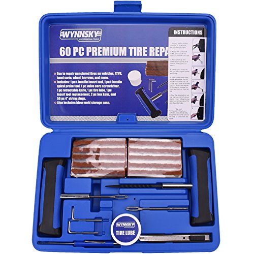 WYNNsky Heavy Duty Tire Repair Tools Kit - 60 Pcs Set Truck Tool Box for Motorcycle, ATV, Jeep, Truck, Tractor Flat Tire Plug Kit