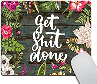 Smooffly Gaming Mouse Pad Custom, Get Shit Done Motivational Quote Mouse pad,Work Environment Inspirational Mousepad Art Floral Vintage White Old Wood White Quote