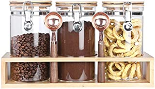 KKC Glass Airtight Coffee Bean Storage Containers for Counter,Ground Coffee Holder Jars,Airtight Glass Countertop Storage Jar Canisters with Spoon for Coffee,Loose Tea,40 FLoz,Pack of 3