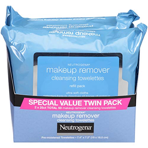 Neutrogena Makeup Remover Cleansing Towelettes, Daily Cleansing Face Wipes to Remove Waterproof Makeup and Mascara, Alcohol-Free, Value Twin Pack, 25 count, 2 Pack