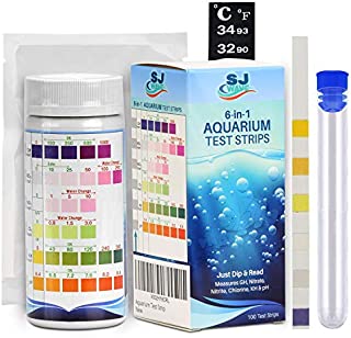 6 in 1 Aquarium Test Strips with Thermometer | Fast & Accurate Water Quality Testing Kit for Aquariums & Ponds | Monitors pH, Hardness, Nitrate, Temperature and More (100 Tests)