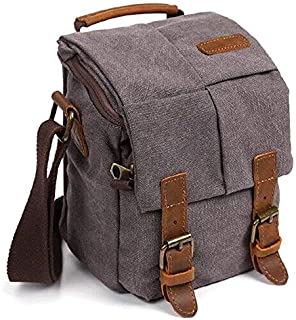 Camera Bag, RUN ANT Vintage Waterproof Canvas Camera Bag DSLR SLR Shockproof Camera Shoulder Messenger Bag Camera Case Small Camera Bag for Nikon, Canon, Sony - 7 x 5.9 x 9 Inches 