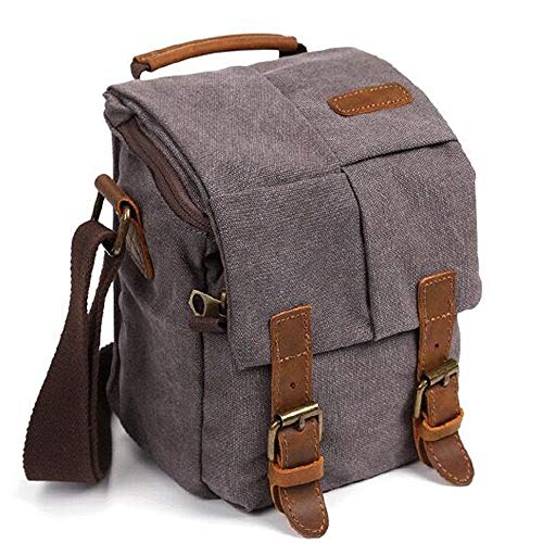 Camera Bag, RUN ANT Vintage Waterproof Canvas Camera Bag DSLR SLR Shockproof Camera Shoulder Messenger Bag Camera Case Small Camera Bag for Nikon, Canon, Sony - 7 x 5.9 x 9 Inches 