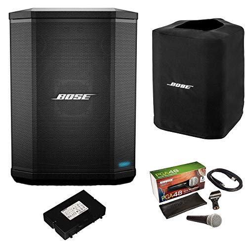 Bose S1 Pro Bluetooth Speaker System Bundle with Battery, Slip Cover, Shure PGA48 Microphone, 15ft XLR Audio Cable (7 Items)