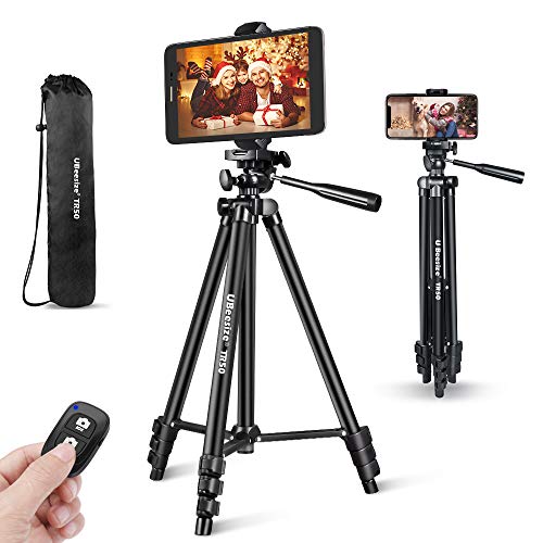 Phone Tripod, UBeesize 50 Extendable Lightweight Aluminum Tripod Stand with Universal Cell Phone/Tablet Holder, Remote Shutter, Compatible with Smartphone & Tablet & Camera.