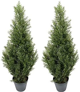 TWO Pre-potted 3' Artificial Cedar Topiary Outdoor Indoor Tree