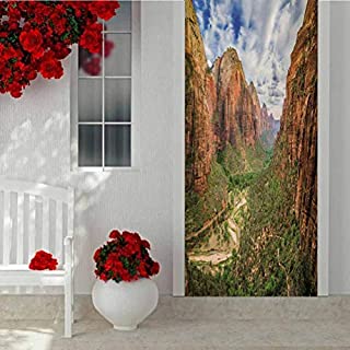 Decor Door Decals Self-Adhesive Door Mural, Magical Landscape from Zion National Park Utah, Peel and Stick Removable Door Decal for Home Decorative W30.3 x L78.7 Inch