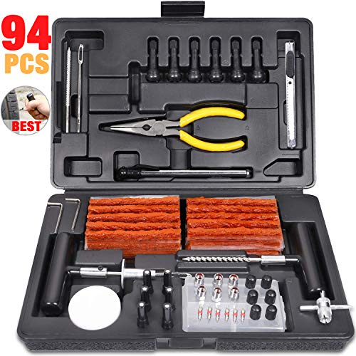 TECCPO Tire Repair Kit, 94Pcs Heavy Duty Tire Plug Kit for Car, Truck, RV, Jeep, ATV, Tractor, Trailer, Motorcycle-Universal Tire Repair Tools to Fix Punctures and Plug Flats -100% Quality Promise