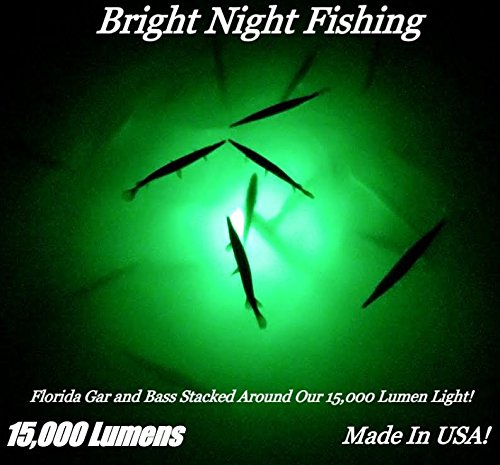 Bright Night Fishing Light Waterproof Ac15,000 lumens 300 LED Green 30ft Cord 360 Degree Underwater Submersible Salt Water Fresh Water AC DC Dock Light Boat Crappie 12v 110v BR:15000 Gar (AC Plug)