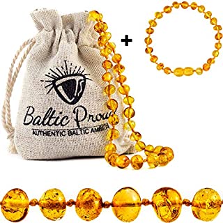 Baltic Amber Necklace and Bracelet Gift Set (Unisex Honey) - Certified Raw Baltic Amber