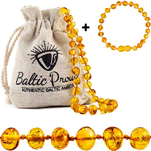 Baltic Amber Necklace and Bracelet Gift Set (Unisex Honey) - Certified Raw Baltic Amber