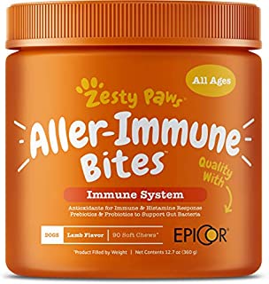 Zesty Paws Allergy Immune Supplement for Dogs Lamb- with Omega 3 Wild Alaskan Salmon Fish Oil & EpiCor + Digestive Prebiotics & Probiotics - Anti Itch & Skin Hot Spots + Seasonal Allergies - 90 Chews