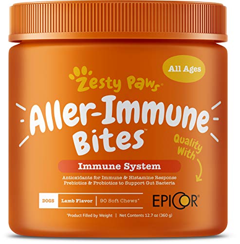 Zesty Paws Allergy Immune Supplement for Dogs Lamb- with Omega 3 Wild Alaskan Salmon Fish Oil & EpiCor + Digestive Prebiotics & Probiotics - Anti Itch & Skin Hot Spots + Seasonal Allergies - 90 Chews