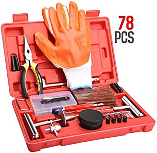 GSSUSA Universal Tire Repair Kits, 78pcs Heavy Duty Tire Tool for Flat Tire Puncture Repair Kit, Flat Tire Plug Kit for Car, Vehicle, Truck, Motorcycle, ATVRV, Jeep, Tractor, Trailer