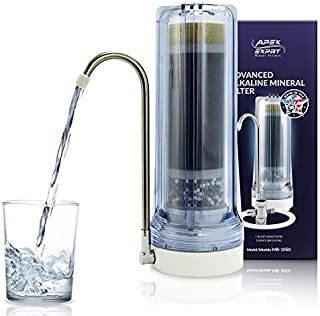 APEX Quality Countertop Drinking Water Filter - 5 Stage Mineral Cartridge - Alkaline Filtration System - Safer Purified Water (Clear)