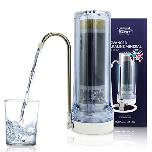 APEX Quality Countertop Drinking Water Filter - 5 Stage Mineral Cartridge - Alkaline Filtration System - Safer Purified Water (Clear)