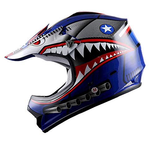 WOW Youth Kids Motocross BMX MX ATV Dirt Bike Helmet Shark Blue