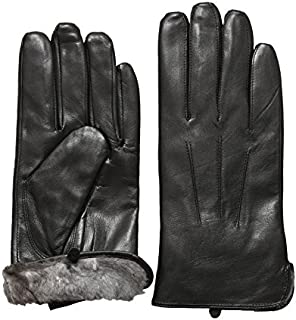 Rob Riverdale Men's Luxury Rabbit Fur Lined Genuine Soft Full-Hand Touchscreen Leather Gloves (LARGE)