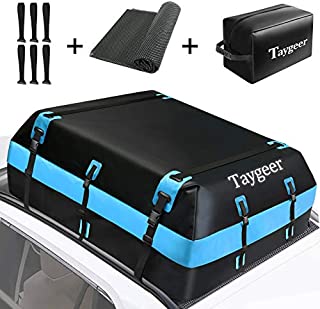 Taygeer Rooftop Cargo Carrier, 21 Cubic Feet Soft-Shell Waterproof Roof Top Luggage Carrier Roofbag for All Cars (Side Rails/Cross Bars/No Rack) with Storage Bag and Protective Mat