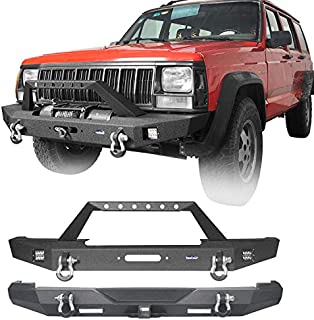 Hooke Road Cherokee XJ Metal Front Bumper and Rear Bumper Combo Compatible with Jeep Cherokee XJ 1984-2001