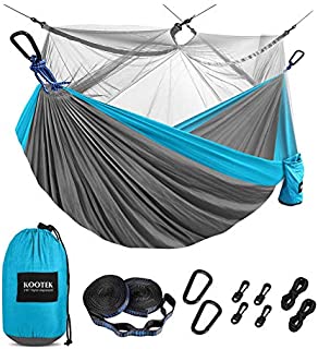 Kootek Camping Hammock with Mosquito Net Double & Single Portable Hammocks Parachute Lightweight Nylon with Tree Straps for Outdoor Adventures Backpacking Trips ( Grey & Sky Blue, Large)