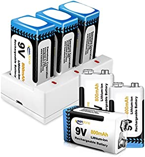 9V Rechargeable Li-ion Batteries 800mAh 6 Pack with Keenstone 9 Volt Battery Charger