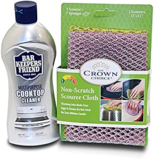 BAR KEEPERS FRIEND Cooktop Cleaner Kit. Liquid (13 OZ) and Non Scratch Scouring Dishcloth | Multipurpose, Glass Ceramic Stovetop, Soft Cleaner and Non Scratch Dish Cloth