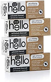 Hello Oral Care Activated Charcoal Fluoride Whitening Toothpaste, Vegan & SLS Free, 4Count