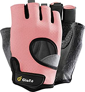 Glofit Freedom Workout Gloves, Knuckle Weight Lifting Shorty Fingerless Gloves with Curved Open Back, for Powerlifting, Gym, Women (Pink, Medium)