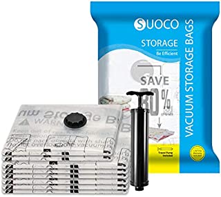 SUOCO Vacuum Storage Bags 8 Pack (6 x Medium + 2 x Small) Space Saver Compression Bags with Hand Pump