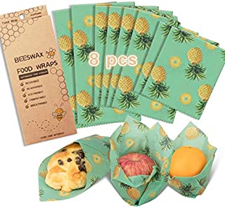 Beeswax Food Wrap Reusable Assorted 8 Packs Food Storage Wrappers Cling Sandwich Reusable Food Wraps- 2 Small, 4 Medium, 2 Large- Say Goodbye to Plastic