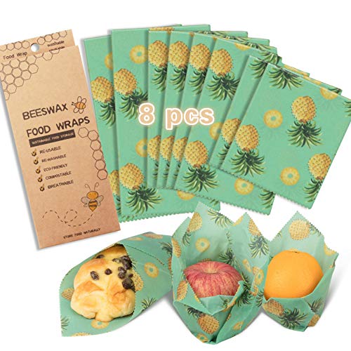 Beeswax Food Wrap Reusable Assorted 8 Packs Food Storage Wrappers Cling Sandwich Reusable Food Wraps- 2 Small, 4 Medium, 2 Large- Say Goodbye to Plastic