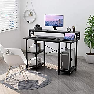 Computer Desk with Shelves - Writing Study Desk with Monitor Stand Shelf/Bookshelves/CPU Stand,Modern Study Table Stable Metal Frame Student Desk for Small Space Home Office Workstation(Black)