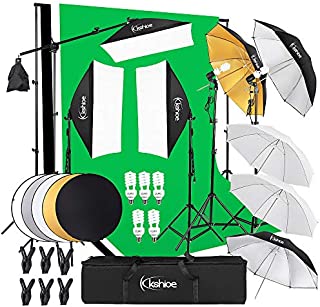 Kshioe Photography Lighting Kit:6.5x10feet/2x3m Backdrops Stand Support System, 5 in 1 reflectors, 1600w 5500k Umbrellas Softbox Continuous Lighting Kit for Portrait, Product and Video Shooting