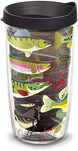 Tervis 1308119 Freshwater Fish and Lures Insulated Tumbler with Wrap Lid, 16 oz, Clear